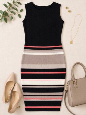 Apricot Knit Midi Dress Colorblock Striped Bodycon UK 12 (US M)